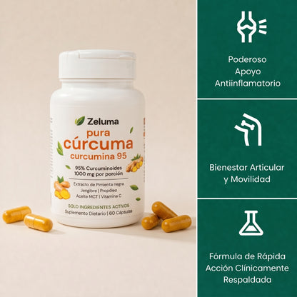 Cápsulas de cúrcuma y curcumina (1000 mg) - Zeluma