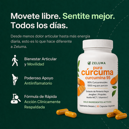 Cápsulas de cúrcuma y curcumina (1000 mg) - Zeluma