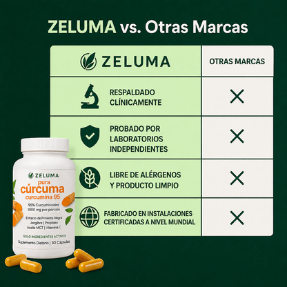 Cápsulas de cúrcuma y curcumina (1000 mg) - Zeluma